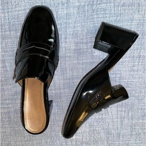 Vionic Annabel Black Patent Block Heel Slip On Mules Women's 9.5